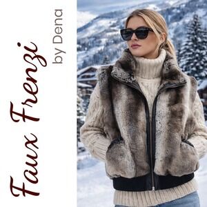 Vintage Faux Frenzi by Dena Chinchilla Faux Fur Bomber Vest Y2K Luxe Winter, Med